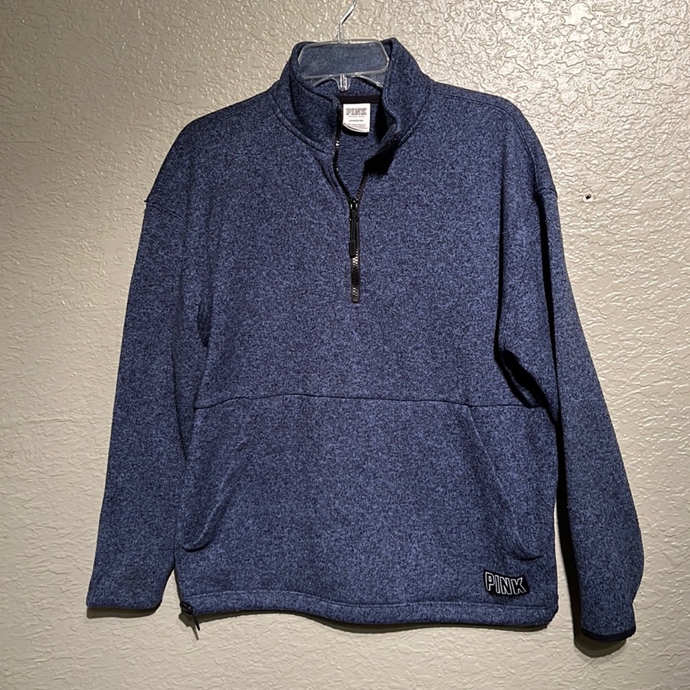 PINK Victoria’s Secret Quarter Zip Pullover Sweater in Navy Blue Size: Small